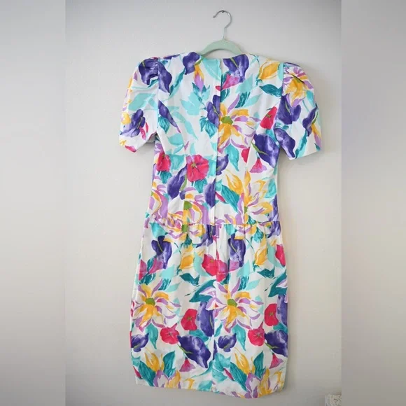 Vtg 80s Women's Talbots Dress Joan Leslie Bold Floral with Shoulder Pads Size 8 - Picture 6 of 10